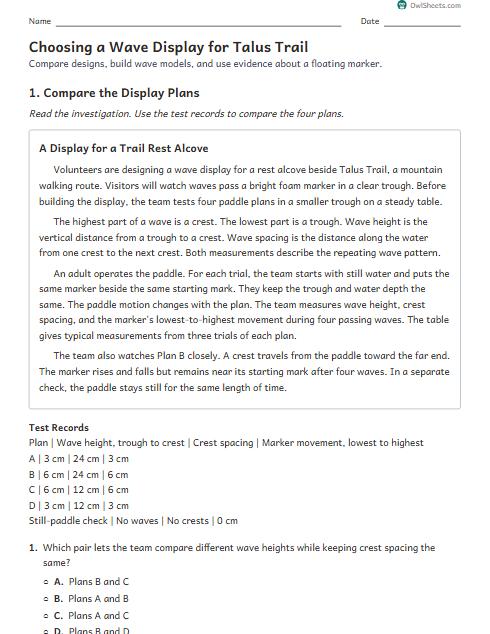 Choosing a Wave Display for Talus Trail worksheet preview