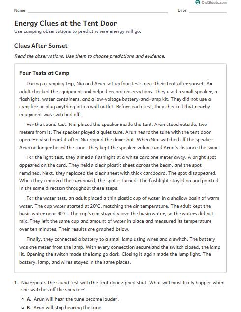 Energy Clues at the Tent Door worksheet preview