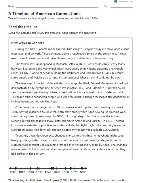 A Timeline of American Connections worksheet preview