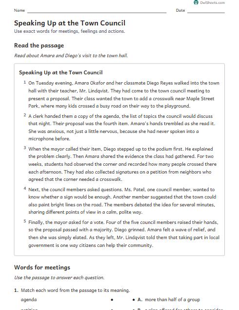 Speaking Up at the Town Council worksheet preview