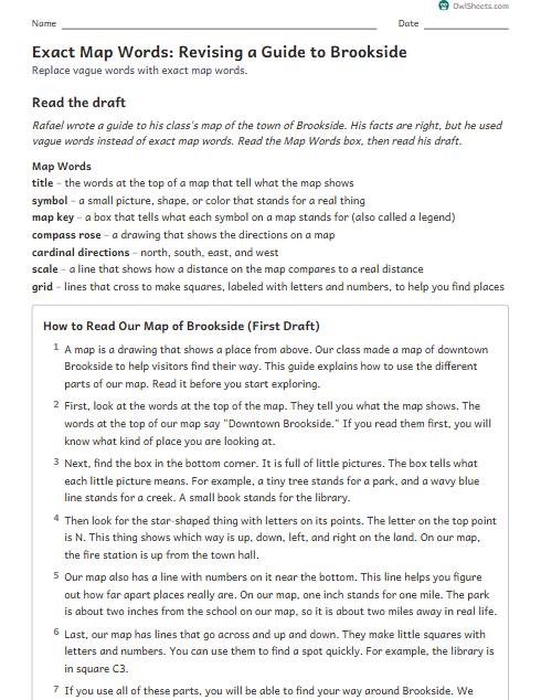 Exact Map Words: Revising a Guide to Brookside worksheet preview