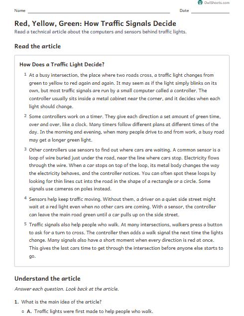 Red, Yellow, Green: How Traffic Signals Decide worksheet preview