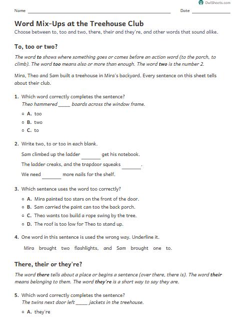 Word Mix-Ups at the Treehouse Club worksheet preview
