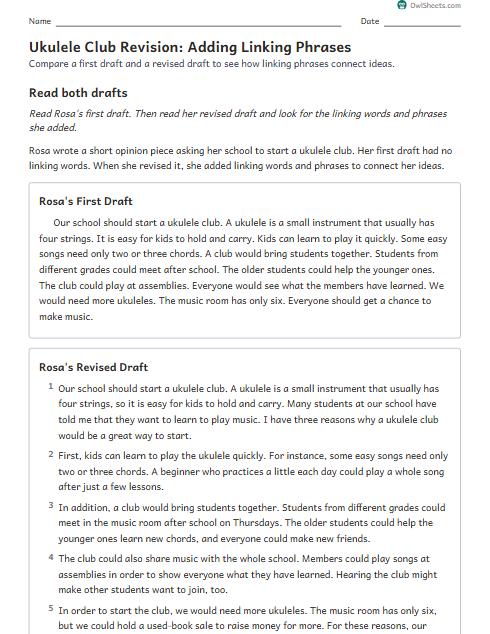 Ukulele Club Revision: Adding Linking Phrases worksheet preview