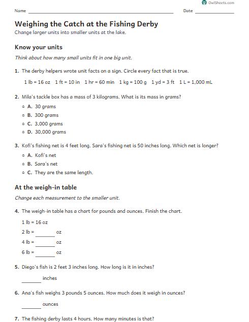 Weighing the Catch at the Fishing Derby worksheet preview