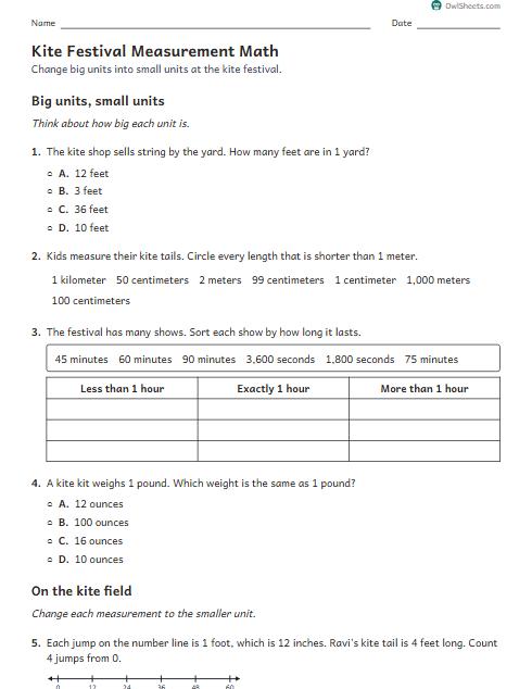 Kite Festival Measurement Math worksheet preview