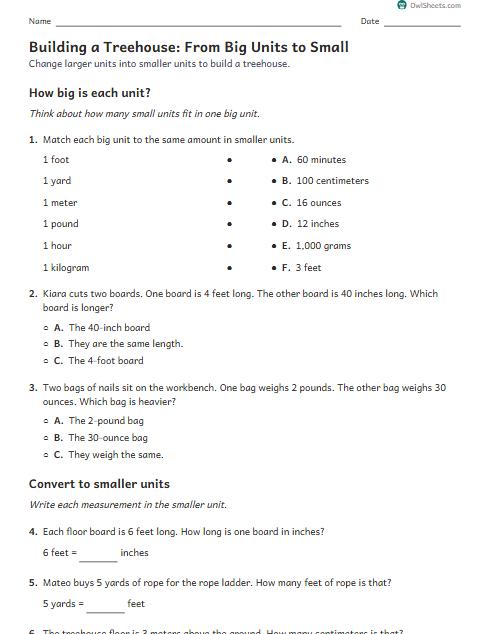Building a Treehouse: From Big Units to Small worksheet preview