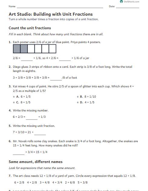 Art Studio: Building with Unit Fractions worksheet preview