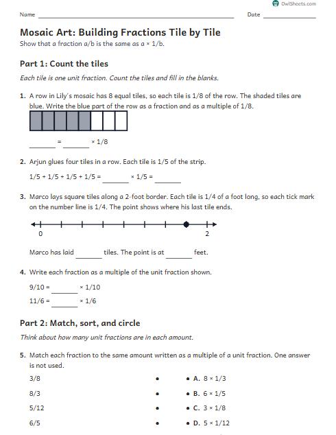 Mosaic Art: Building Fractions Tile by Tile worksheet preview