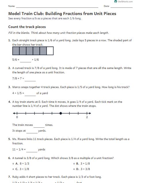 Model Train Club: Building Fractions from Unit Pieces worksheet preview