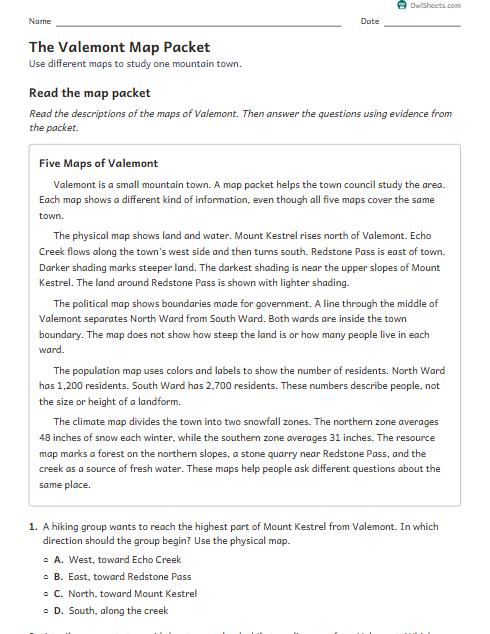 The Valemont Map Packet worksheet preview