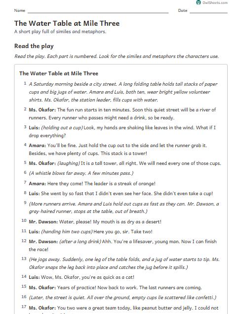 The Water Table at Mile Three worksheet preview