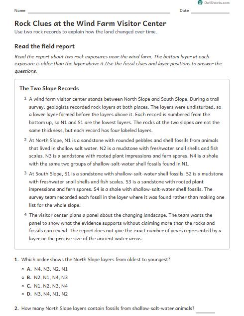 Rock Clues at the Wind Farm Visitor Center worksheet preview