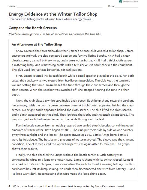 Energy Evidence at the Winter Tailor Shop worksheet preview