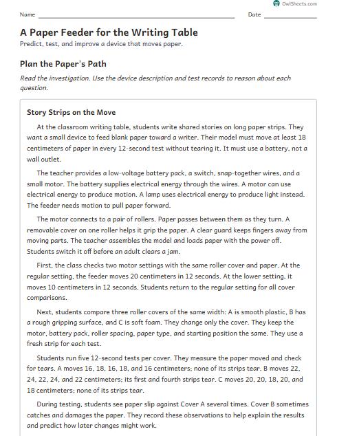 A Paper Feeder for the Writing Table worksheet preview