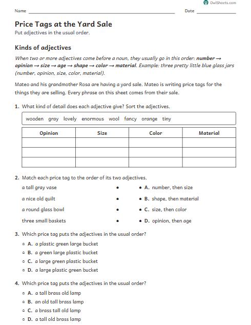 Price Tags at the Yard Sale worksheet preview