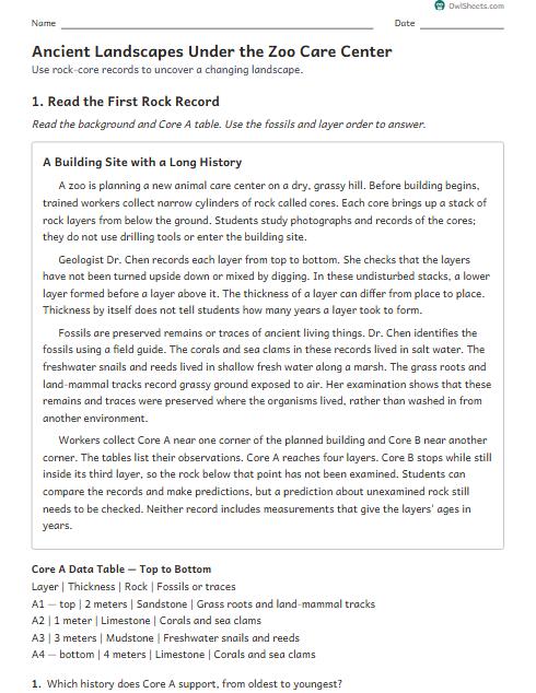 Ancient Landscapes Under the Zoo Care Center worksheet preview