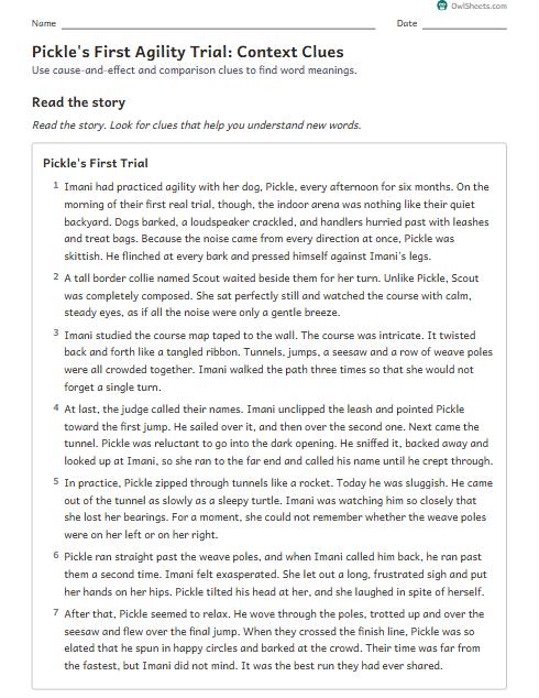 Pickle's First Agility Trial: Context Clues worksheet preview