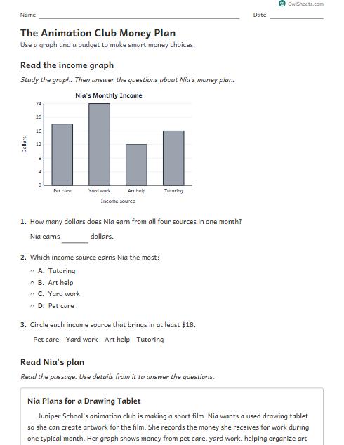 The Animation Club Money Plan worksheet preview