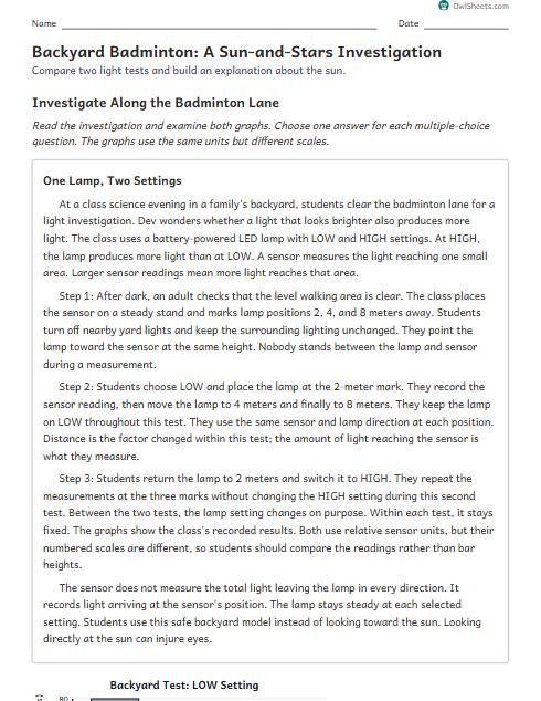 Backyard Badminton: A Sun-and-Stars Investigation worksheet preview