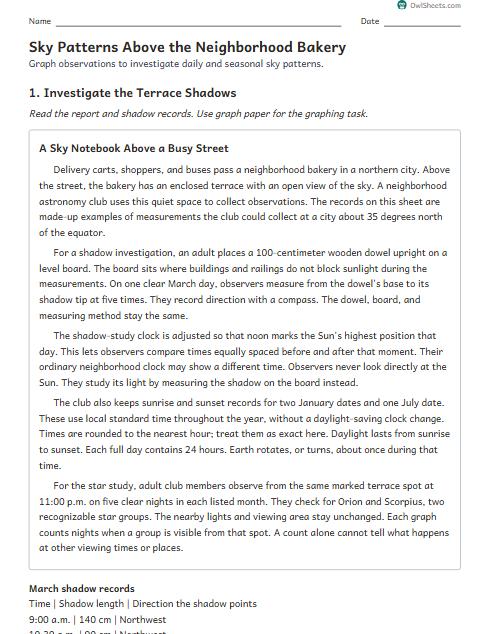 Sky Patterns Above the Neighborhood Bakery worksheet preview