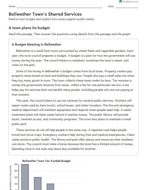 Bellwether Town's Shared Services worksheet preview
