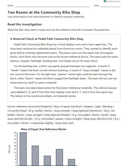 Two Rooms at the Community Bike Shop worksheet preview