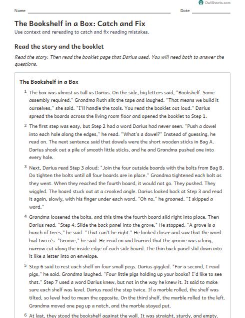 The Bookshelf in a Box: Catch and Fix worksheet preview