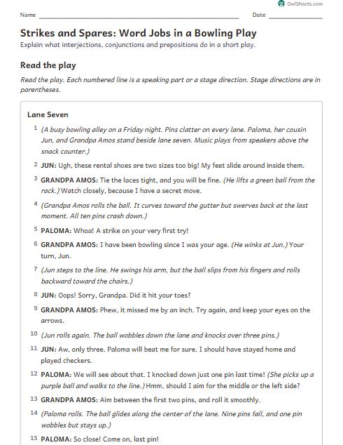 Strikes and Spares: Word Jobs in a Bowling Play worksheet preview
