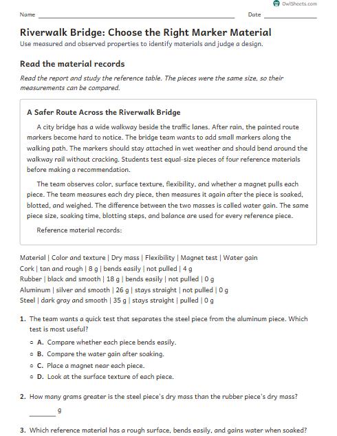 Riverwalk Bridge: Choose the Right Marker Material worksheet preview