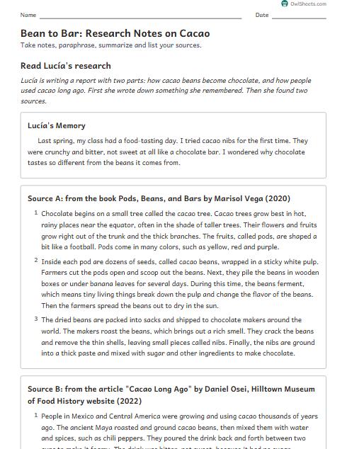 Bean to Bar: Research Notes on Cacao worksheet preview