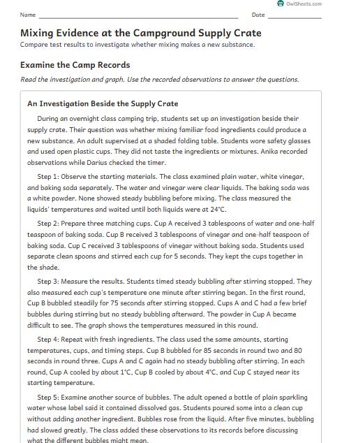 Mixing Evidence at the Campground Supply Crate worksheet preview