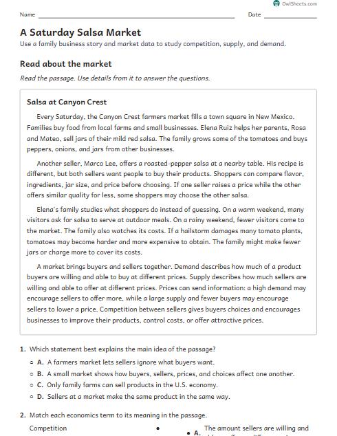 A Saturday Salsa Market worksheet preview