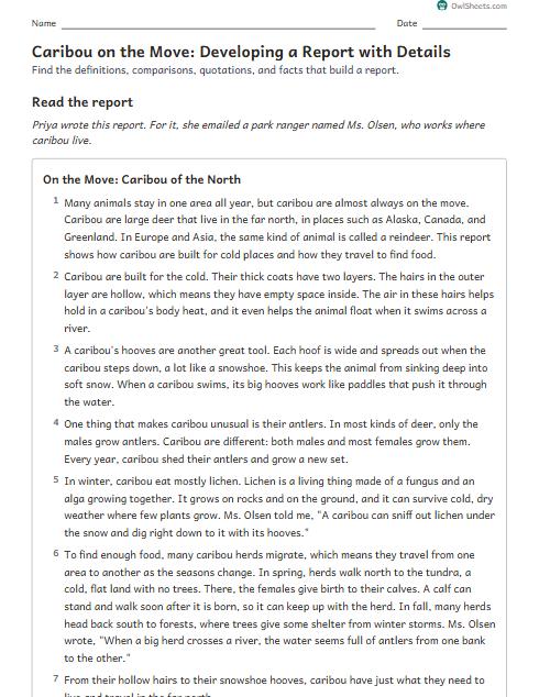 Caribou on the Move: Developing a Report with Details worksheet preview