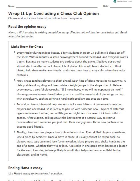 Wrap It Up: Concluding a Chess Club Opinion worksheet preview