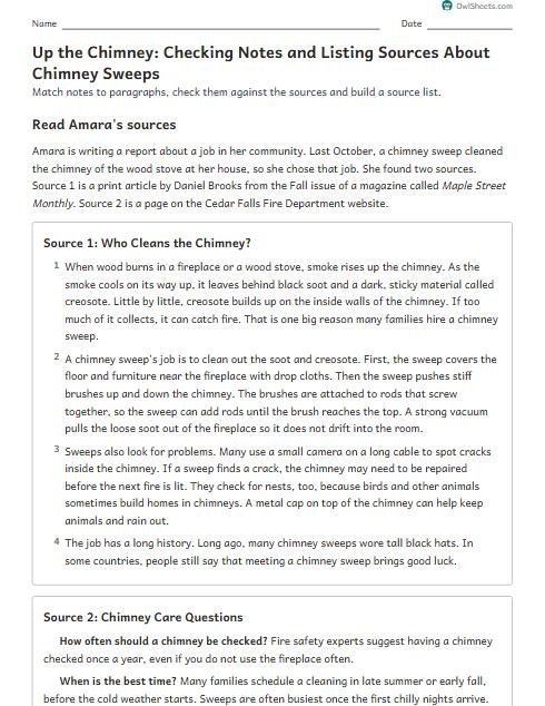 Up the Chimney: Checking Notes and Listing Sources About Chimney Sweeps worksheet preview