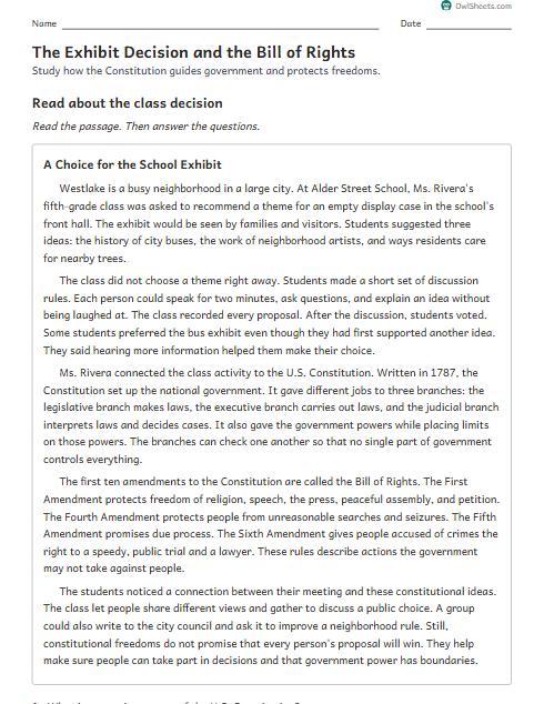The Exhibit Decision and the Bill of Rights worksheet preview