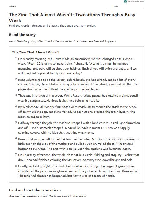 The Zine That Almost Wasn't: Transitions Through a Busy Week worksheet preview