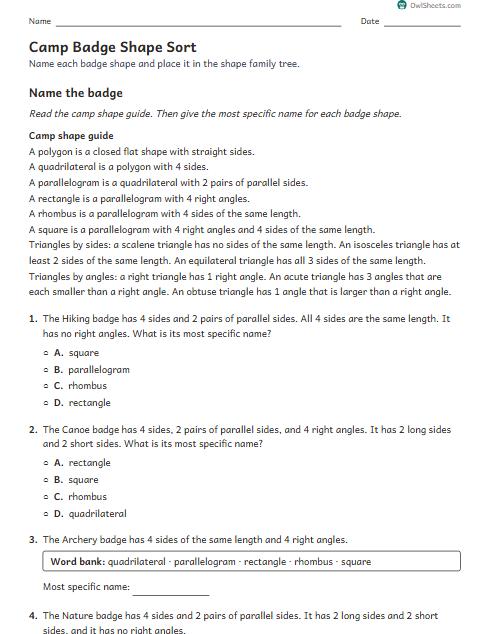 Camp Badge Shape Sort worksheet preview