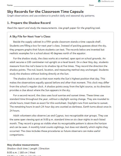 Sky Records for the Classroom Time Capsule worksheet preview