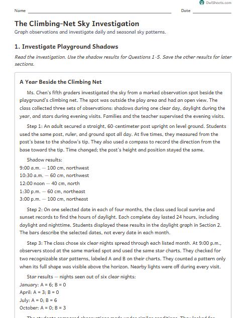 The Climbing-Net Sky Investigation worksheet preview