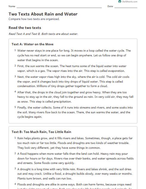 Two Texts About Rain and Water worksheet preview
