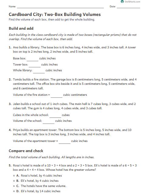 Cardboard City: Two-Box Building Volumes worksheet preview