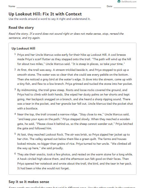 Up Lookout Hill: Fix It with Context worksheet preview