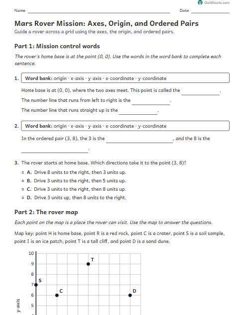 Mars Rover Mission: Axes, Origin, and Ordered Pairs worksheet preview