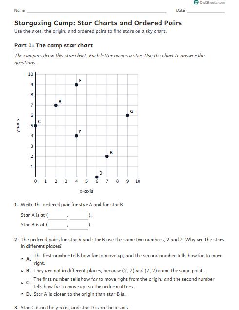 Stargazing Camp: Star Charts and Ordered Pairs worksheet preview
