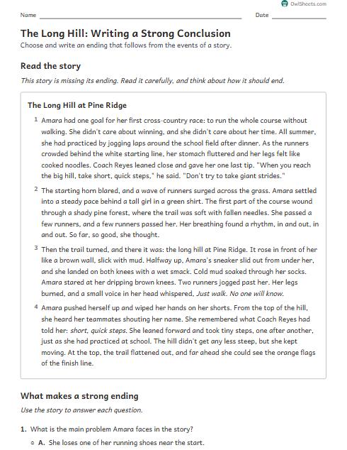 The Long Hill: Writing a Strong Conclusion worksheet preview