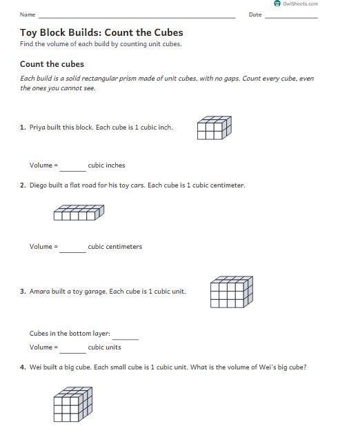Toy Block Builds: Count the Cubes worksheet preview
