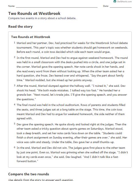 Two Rounds at Westbrook worksheet preview