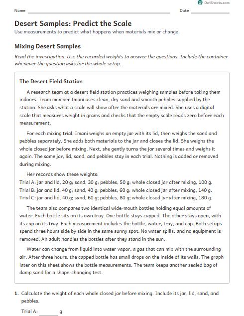 Desert Samples: Predict the Scale worksheet preview